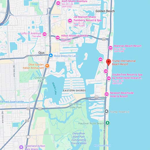 trump international beach resort location map
