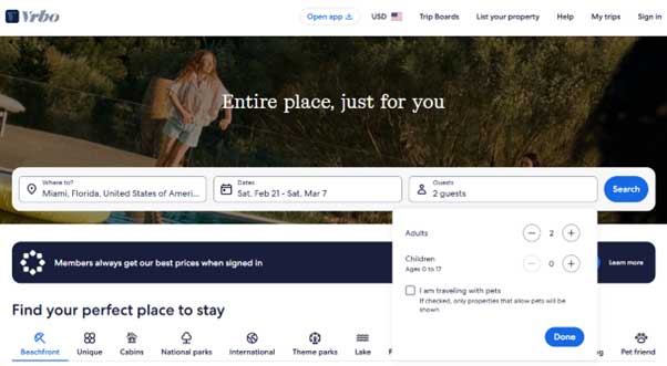 How Vrbo works - Search Bar
